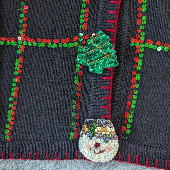 Vintage 90s Sequin Button Christmas Sweater Ugly Christmas Teacher Retro - Picture 9 of 12
